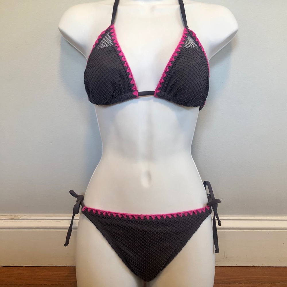 NWOT! Xhilaration Grey and Pink Fishnet Bikini